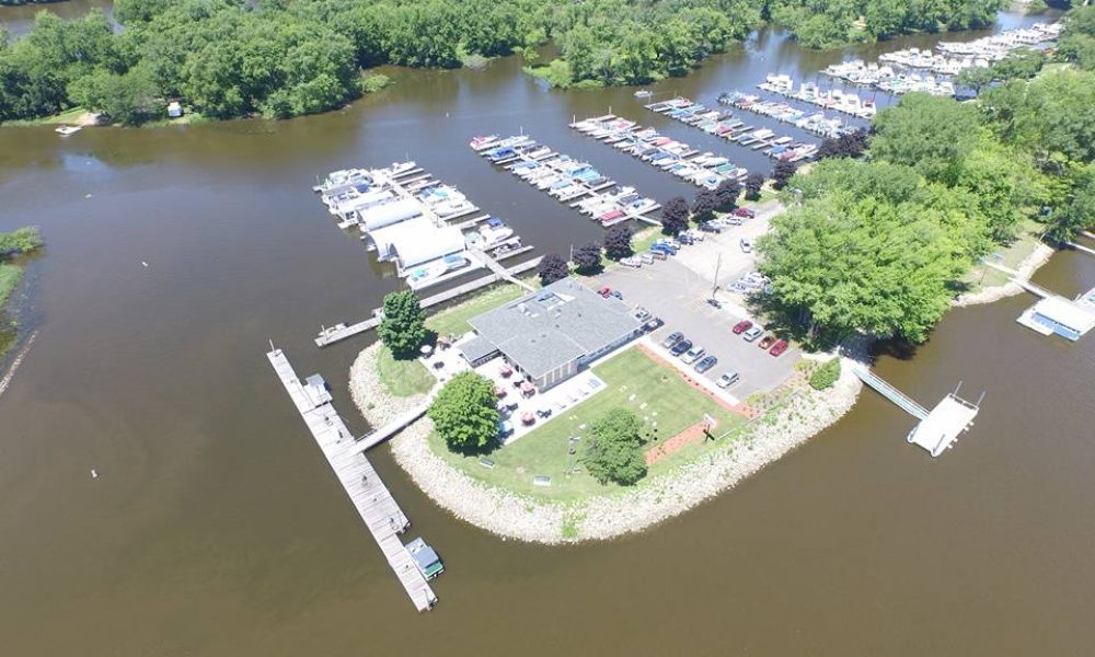 Birds eye view of PBC and the boats at the docs